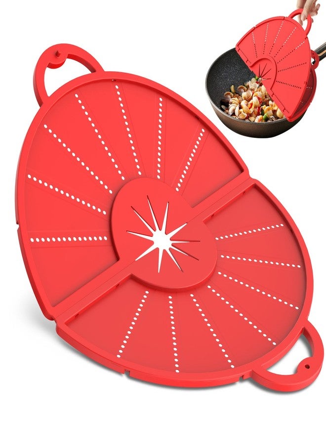 HWXQJJHONEY Silicone Splatter Screen for Frying Pan, Foldable Splash Guard, Multi-Use Grease Splatter Guard,Heat-Resistant Trivet Mat, 12" Non-Stick Oil Splatter Guard, Dishwasher Safe, BPA Free-red - Image 1